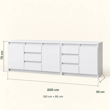 Sideboard-Set Mikel – 200 cm, 6 Schubladen und 3 Türen - nestful
