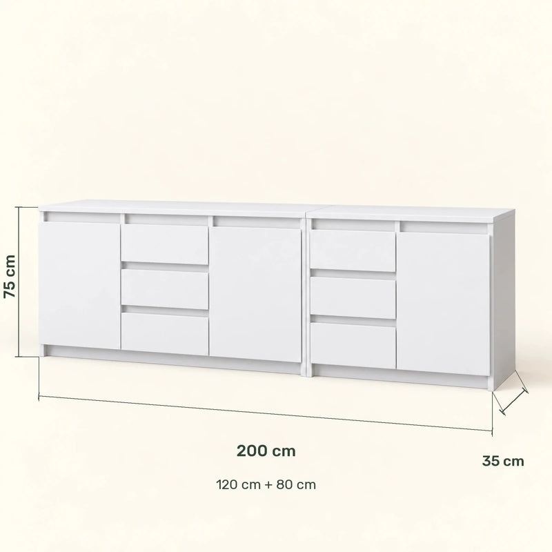 Sideboard-Set Mikel – 200 cm, 6 Schubladen und 3 Türen - nestful
