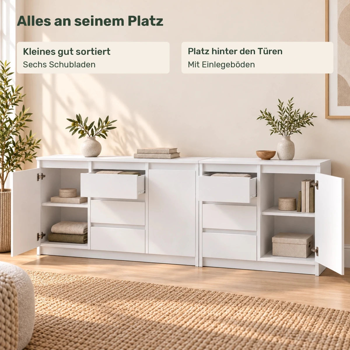 Sideboard-Set Mikel – 200 cm, 6 Schubladen und 3 Türen - nestful