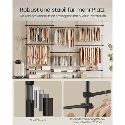 Teleskop-Kleidersystem – Jannik – mit 6 Stangen und 3 Ablagen - nestful