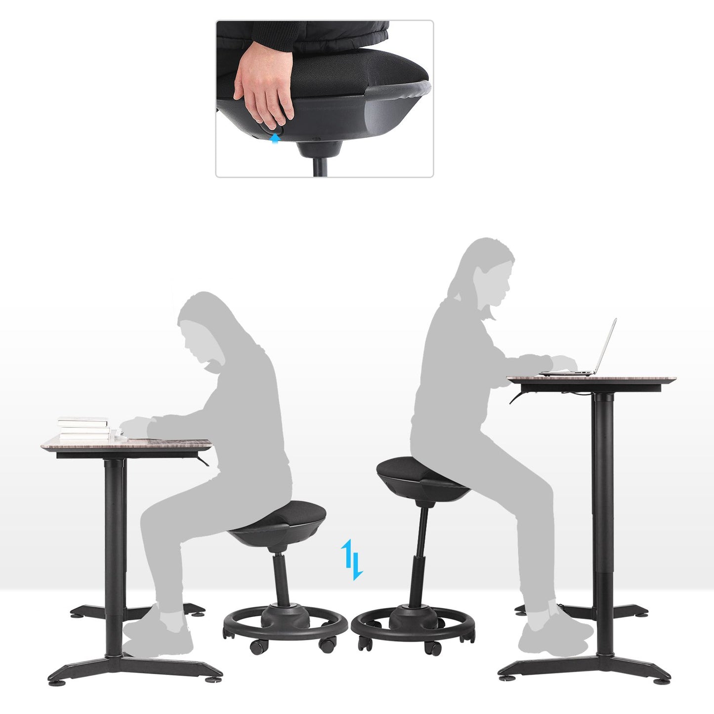 Height-adjustable ergonomic work stool