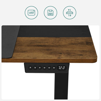 Height-adjustable desk in vintage brown and black