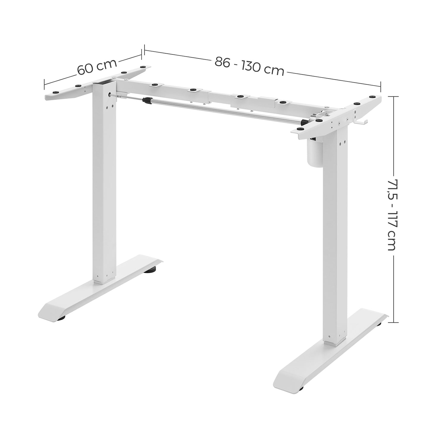 Electrically height-adjustable desk without tabletop