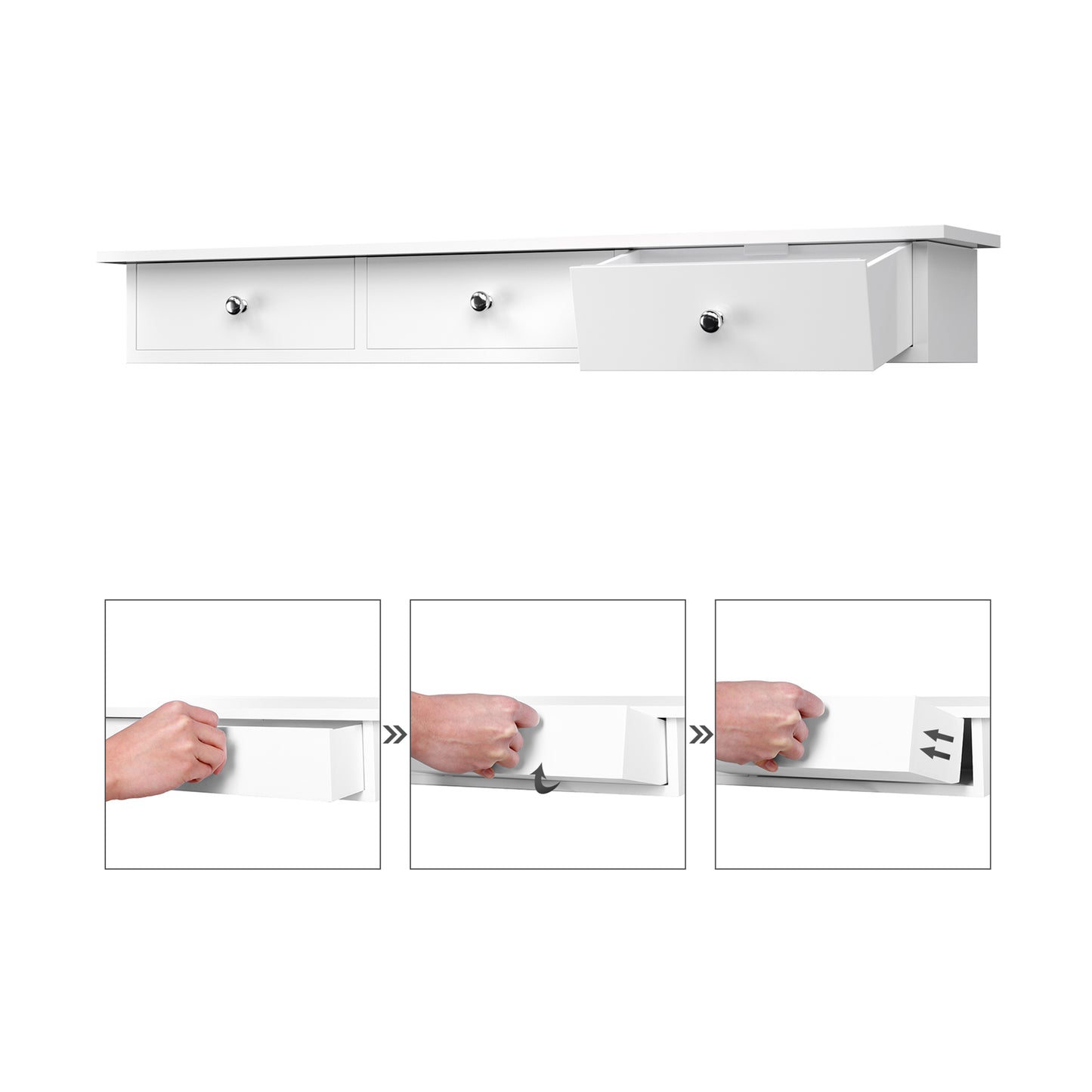 Wall shelf with drawers white