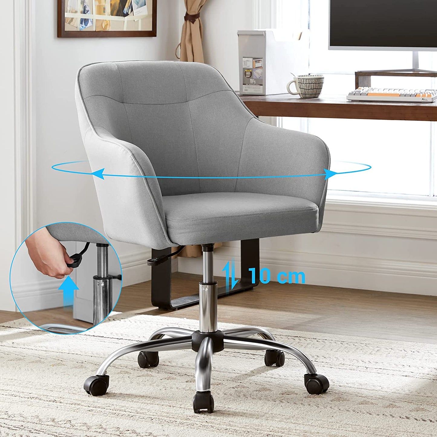 Height-adjustable office chair with steel frame