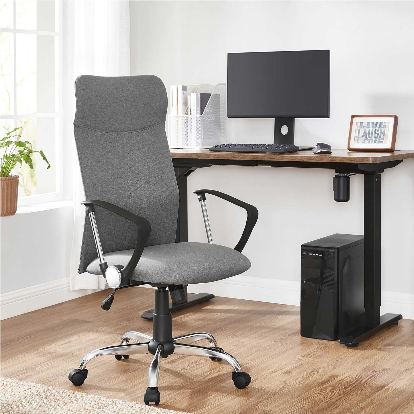 Ergonomic desk chair with upholstered seat