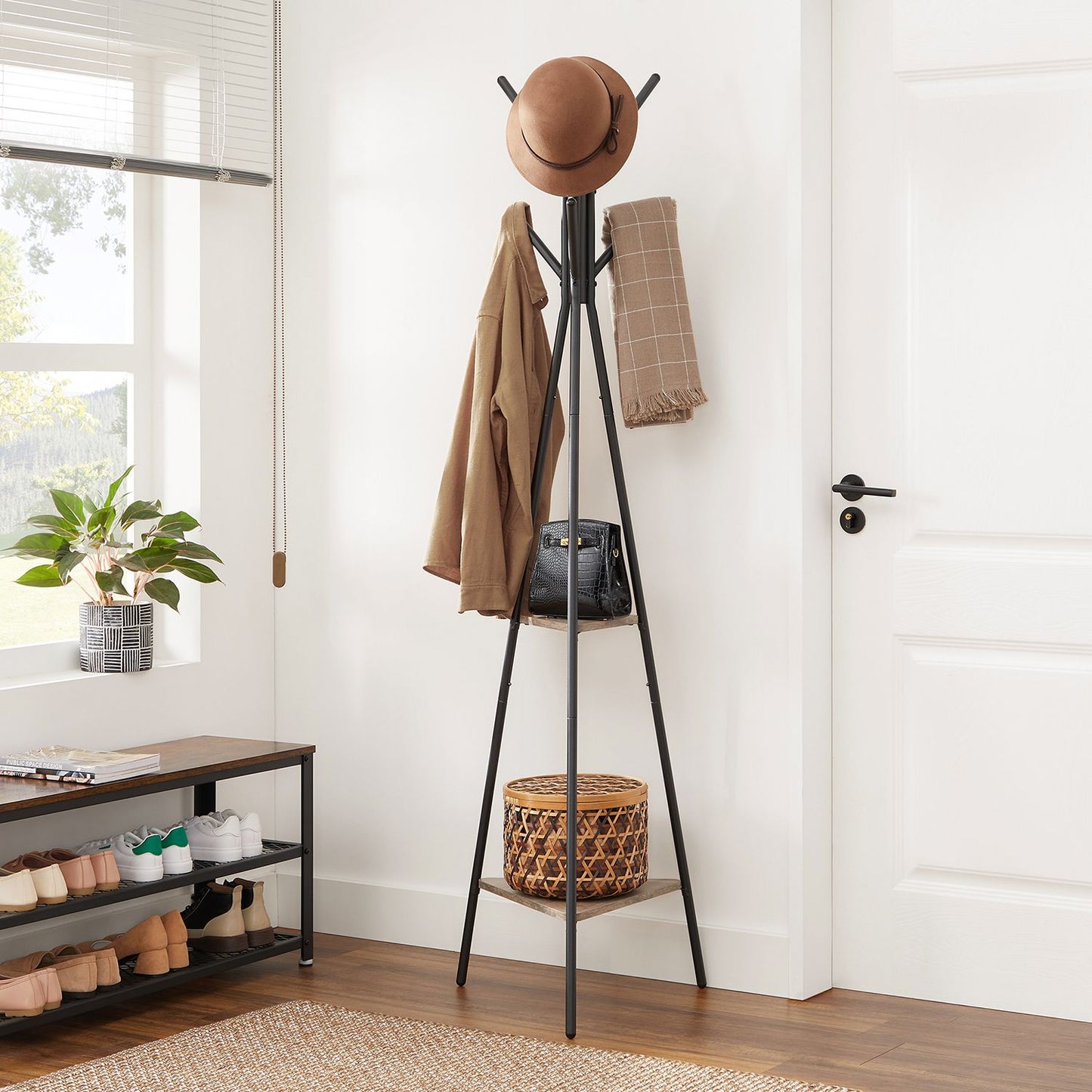 Tree-shaped coat stand, 2 shelves